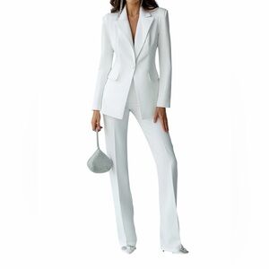 KASPER Tailored White Linen Blend 2-piece Suit Jacket Pants Single Breasted 4